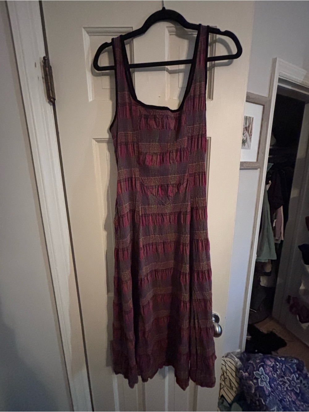 Free People Plaid Midi Dress in Red, Green & Yellow with Tie Front